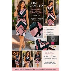 Vince Camuto Marina Blocks Dress Women  12 Geometric Sheath Pink Black Career